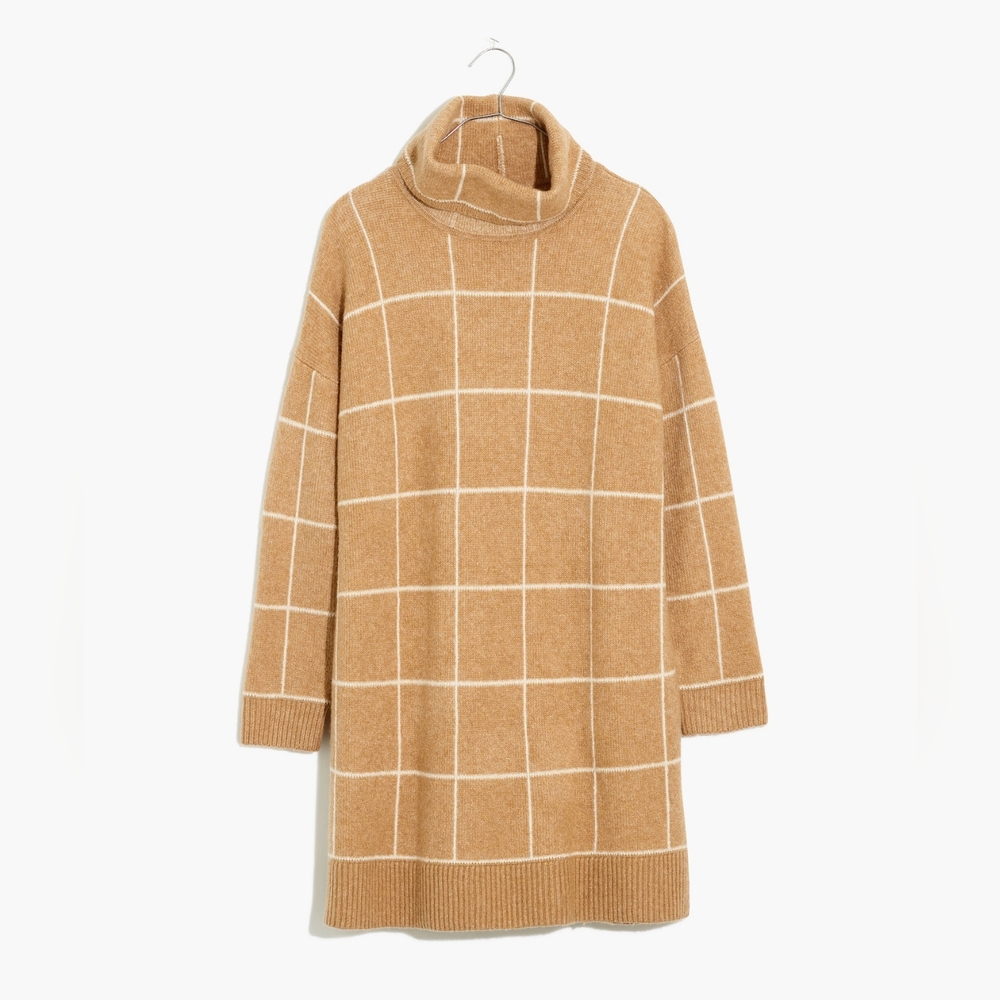 Madewell Plaid Turtleneck Sweater Dress - Medium